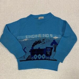 Dr. Denton blue vintage train engine acrylic knit sweater boys size 4